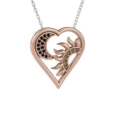 Siyah zirkon ve peridot 8 ayar rose altın kolye (40 cm gümüş rolo zincir)