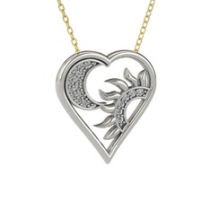 Ay ve Güneş Kalp Kolye - Swarovski 8 ayar beyaz altın kolye (40 cm altın rolo zincir) #9k7dau