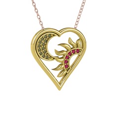 Peridot ve rodolit garnet 8 ayar altın kolye (40 cm rose altın rolo zincir)