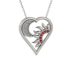 Ay ve Güneş Kalp Kolye - Swarovski ve garnet 18 ayar beyaz altın kolye (40 cm beyaz altın rolo zincir) #c67j2a