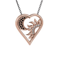 Siyah zirkon ve swarovski 925 ayar rose altın kaplama gümüş kolye (40 cm gümüş rolo zincir)