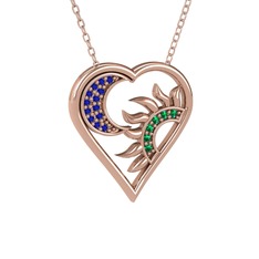 Ay ve Güneş Kalp Kolye - Lab safir ve yeşil kuvars 925 ayar rose altın kaplama gümüş kolye (40 cm gümüş rolo zincir) #e86lee
