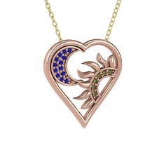 Ay ve Güneş Kalp Kolye - Lab safir ve peridot 8 ayar rose altın kolye (40 cm altın rolo zincir) #g6bmoc