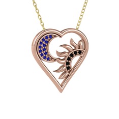 Ay ve Güneş Kalp Kolye - Lab safir ve siyah zirkon 925 ayar rose altın kaplama gümüş kolye (40 cm altın rolo zincir) #hiu62r