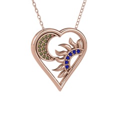 Peridot ve lab safir 18 ayar rose altın kolye (40 cm rose altın rolo zincir)