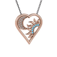 Ay ve Güneş Kalp Kolye - Beyaz zirkon ve akuamarin 925 ayar rose altın kaplama gümüş kolye (40 cm gümüş rolo zincir) #iaomzv