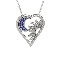 Lab safir ve swarovski 18 ayar beyaz altın kolye (40 cm beyaz altın rolo zincir)