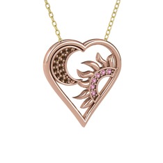 Dumanlı kuvars ve pembe kuvars 18 ayar rose altın kolye (40 cm altın rolo zincir)