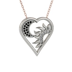 Siyah zirkon ve swarovski 18 ayar beyaz altın kolye (40 cm rose altın rolo zincir)