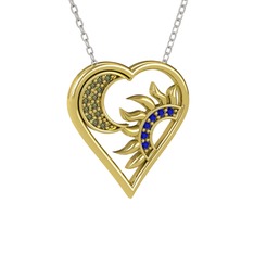 Ay ve Güneş Kalp Kolye - Peridot ve lab safir 925 ayar altın kaplama gümüş kolye (40 cm beyaz altın rolo zincir) #laq7xm