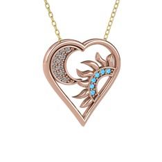 Swarovski ve akuamarin 925 ayar rose altın kaplama gümüş kolye (40 cm altın rolo zincir)