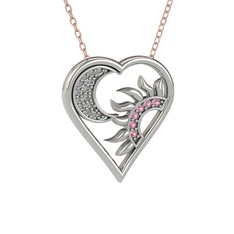 Swarovski ve pembe kuvars 925 ayar gümüş kolye (40 cm gümüş rolo zincir)