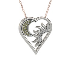 Peridot ve beyaz zirkon 925 ayar gümüş kolye (40 cm rose altın rolo zincir)