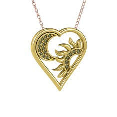 Ay ve Güneş Kalp Kolye - Peridot 925 ayar altın kaplama gümüş kolye (40 cm rose altın rolo zincir) #qfx4er