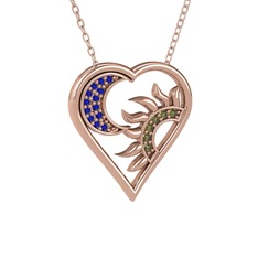 Lab safir ve peridot 14 ayar rose altın kolye (40 cm gümüş rolo zincir)