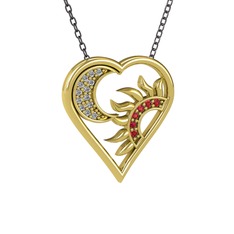 Ay ve Güneş Kalp Kolye - Swarovski ve garnet 18 ayar altın kolye (40 cm gümüş rolo zincir) #rrulwl