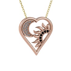 Pırlanta ve siyah zirkon 8 ayar rose altın kolye (0.1144 karat, 40 cm altın rolo zincir)