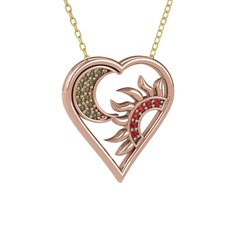 Peridot ve garnet 18 ayar rose altın kolye (40 cm altın rolo zincir)