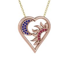 Ay ve Güneş Kalp Kolye - Lab safir ve rodolit garnet 925 ayar rose altın kaplama gümüş kolye (40 cm altın rolo zincir) #sslfz9