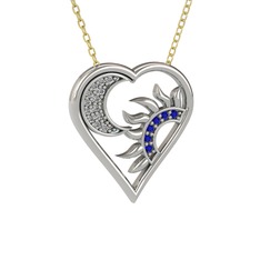Swarovski ve lab safir 18 ayar beyaz altın kolye (40 cm gümüş rolo zincir)