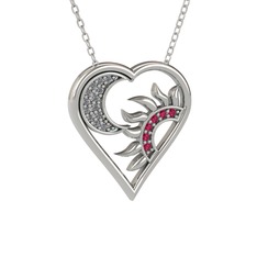 Pırlanta ve rodolit garnet 18 ayar beyaz altın kolye (0.1144 karat, 40 cm beyaz altın rolo zincir)