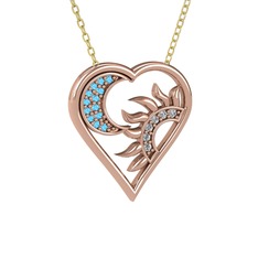 Ay ve Güneş Kalp Kolye - Akuamarin ve swarovski 8 ayar rose altın kolye (40 cm altın rolo zincir) #yojq5j