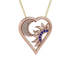 Ay ve Güneş Kalp Kolye - Swarovski ve lab safir 14 ayar rose altın kolye (40 cm gümüş rolo zincir) #ztguiw