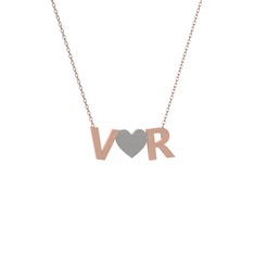 Kalpli Harf Kolye - 925 ayar rose altın kaplama gümüş kolye (40 cm rose altın rolo zincir) #14ffbtm