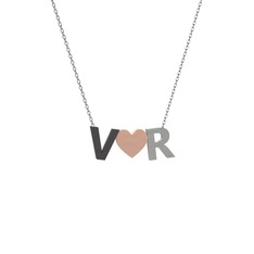 Kalpli Harf Kolye - 925 ayar siyah rodyum kaplama gümüş kolye (40 cm gümüş rolo zincir) #1pv8qz7