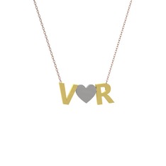 Kalpli Harf Kolye - 8 ayar altın kolye (40 cm rose altın rolo zincir) #1v4tcr4