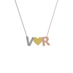 Kalpli Harf Kolye - 18 ayar beyaz altın kolye (40 cm rose altın rolo zincir) #8fb5hu