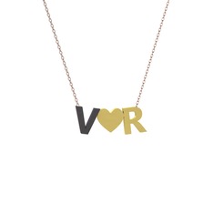 Kalpli Harf Kolye - 925 ayar siyah rodyum kaplama gümüş kolye (40 cm rose altın rolo zincir) #am2vqo
