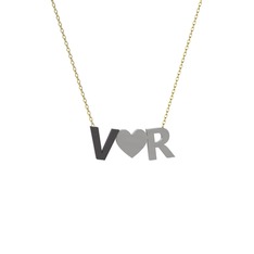 Kalpli Harf Kolye - 925 ayar siyah rodyum kaplama gümüş kolye (40 cm altın rolo zincir) #dwsfi9