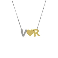 Kalpli Harf Kolye - 14 ayar beyaz altın kolye (40 cm beyaz altın rolo zincir) #w8w650