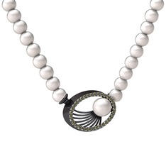 Misha İnci Kolye - Inci ve peridot 925 ayar siyah rodyum kaplama gümüş kolye #10ctw0q