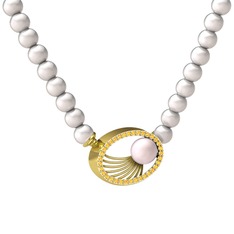 Pembe inci, inci ve sitrin 18 ayar altın kolye