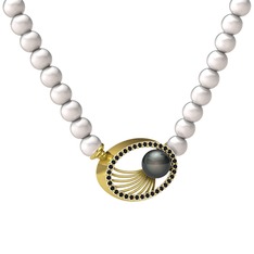 Misha İnci Kolye - Siyah inci, inci ve siyah zirkon 18 ayar altın kolye #10l6jrn