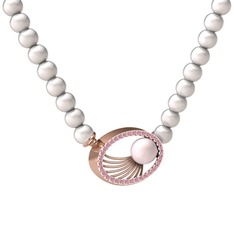 Pembe inci, inci ve pembe kuvars 8 ayar rose altın kolye