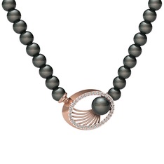 Siyah inci ve swarovski 14 ayar rose altın kolye
