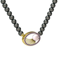 Misha İnci Kolye - Pembe inci, siyah inci ve ametist 18 ayar altın kolye #12moukk