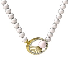 Misha İnci Kolye - Pembe inci, inci ve pırlanta 8 ayar altın kolye (0.396 karat) #13u13rr