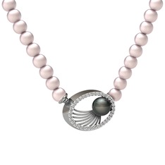 Siyah inci, pembe inci ve swarovski 8 ayar beyaz altın kolye