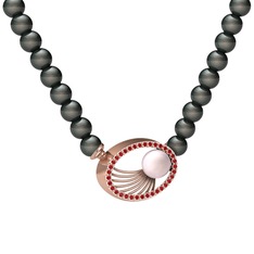 Pembe inci, siyah inci ve garnet 8 ayar rose altın kolye
