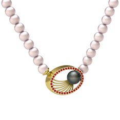 Siyah inci, pembe inci ve garnet 18 ayar altın kolye
