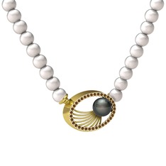 Misha İnci Kolye - Siyah inci, inci ve dumanlı kuvars 18 ayar altın kolye #17qxq79