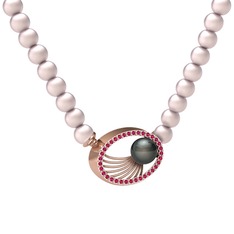 Siyah inci, pembe inci ve rodolit garnet 925 ayar rose altın kaplama gümüş kolye