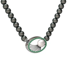 Misha İnci Kolye - Inci, siyah inci ve yeşil kuvars 14 ayar beyaz altın kolye #196m8kk