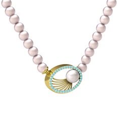 Misha İnci Kolye - Inci, pembe inci ve akuamarin 18 ayar altın kolye #1a89vja