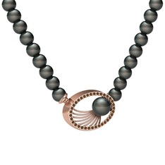 Siyah inci ve dumanlı kuvars 925 ayar rose altın kaplama gümüş kolye