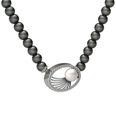 Misha İnci Kolye - Inci, siyah inci ve pırlanta 925 ayar gümüş kolye (0.396 karat) #1bbb3xd
